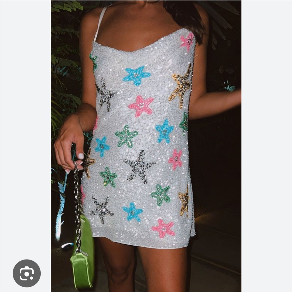Show Me Your MuMu Suzanna Slip Dress White Sequin Starfish Xs NWT